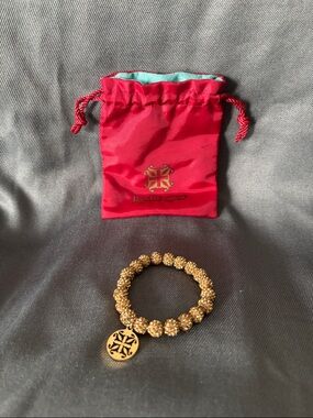 Rustic Cuff Gold Beaded Bracelet with Logo Charm